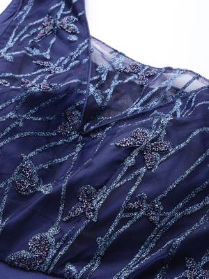 Blue Hand_Embroidery Taffeta Stitched Dori_Embroidery Party-Wear-Gowns 4