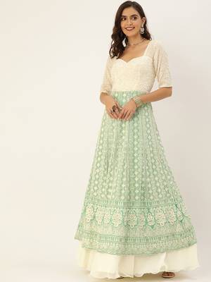 Green Hand_Embroidery Viscose Stitched Dori_Embroidery Party-Wear-Gowns 1