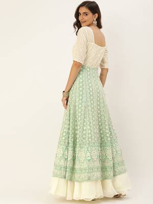 Green Hand_Embroidery Viscose Stitched Dori_Embroidery Party-Wear-Gowns 2