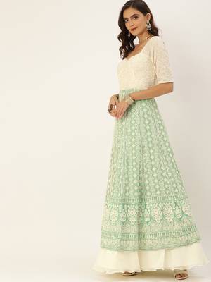 Green Hand_Embroidery Viscose Stitched Dori_Embroidery Party-Wear-Gowns 3