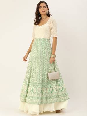 Green Hand_Embroidery Viscose Stitched Dori_Embroidery Party-Wear-Gowns 4