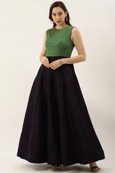 Purple Plain Taffeta Stitched Weaving_Print Party-Wear-Gowns