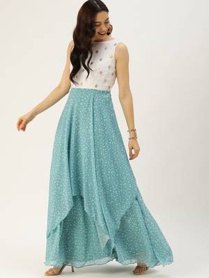 Blue Sequins Georgette Stitched Sequins_Work Party-Wear-Gowns 1