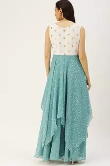 Blue Sequins Georgette Stitched Sequins_Work Party-Wear-Gowns