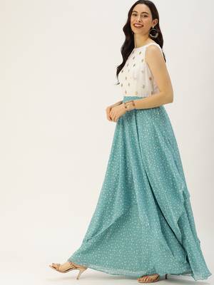 Blue Sequins Georgette Stitched Sequins_Work Party-Wear-Gowns 3