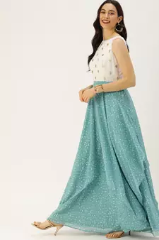 Blue Sequins Georgette Stitched Sequins_Work Party-Wear-Gowns