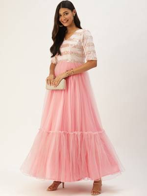 Pink Sequins Net Stitched Sequins_Work Party-Wear-Gowns 1