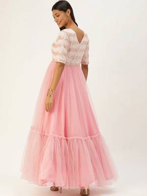 Pink Sequins Net Stitched Sequins_Work Party-Wear-Gowns 2