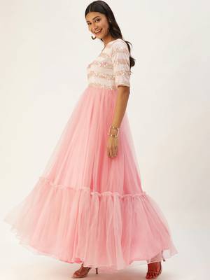 Pink Sequins Net Stitched Sequins_Work Party-Wear-Gowns 3