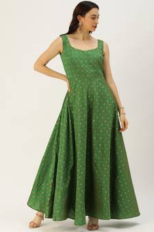 Green Hand_Embroidery Taffeta Stitched Dori_Embroidery Party-Wear-Gowns