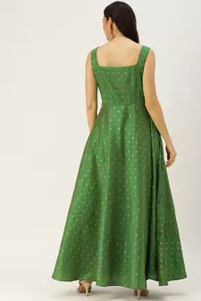 Green Hand_Embroidery Taffeta Stitched Dori_Embroidery Party-Wear-Gowns