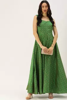 Green Hand_Embroidery Taffeta Stitched Dori_Embroidery Party-Wear-Gowns