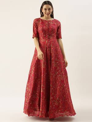 Pink Printed Silk Stitched Weaving_Print Party-Wear-Gowns 1