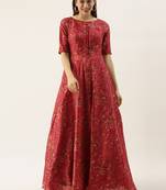 Pink Printed Silk Stitched Weaving_Print Party-Wear-Gowns