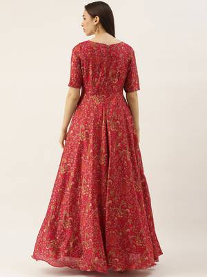 Pink Printed Silk Stitched Weaving_Print Party-Wear-Gowns 2