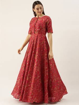 Pink Printed Silk Stitched Weaving_Print Party-Wear-Gowns 3