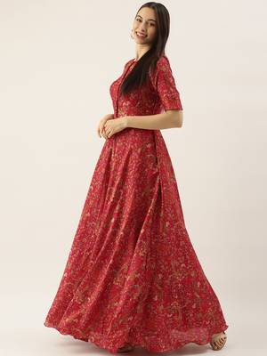 Pink Printed Silk Stitched Weaving_Print Party-Wear-Gowns 4