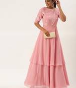 Pink Sequins Georgette Stitched Sequins_Work Party-Wear-Gowns