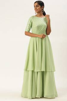Green Sequins Georgette Stitched Sequins_Work Party-Wear-Gowns