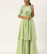 Green Sequins Georgette Stitched Sequins_Work Party-Wear-Gowns