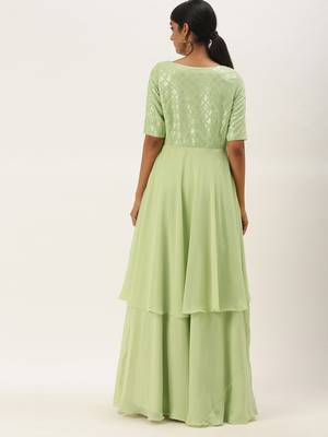 Green Sequins Georgette Stitched Sequins_Work Party-Wear-Gowns 2