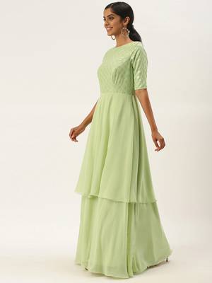 Green Sequins Georgette Stitched Sequins_Work Party-Wear-Gowns 3