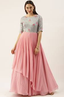 Pink Sequins Georgette Stitched Sequins_Work Party-Wear-Gowns