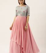 Pink Sequins Georgette Stitched Sequins_Work Party-Wear-Gowns