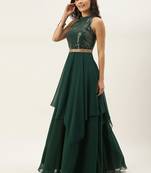 Green Sequins Georgette Stitched Sequins_Work Party-Wear-Gowns