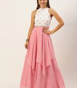 Pink Hand_Embroidery Georgette Stitched Dori_Embroidery Party-Wear-Gowns