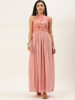Pink Hand_Embroidery Georgette Stitched Dori_Embroidery Party-Wear-Gowns 1