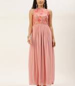 Pink Hand_Embroidery Georgette Stitched Dori_Embroidery Party-Wear-Gowns