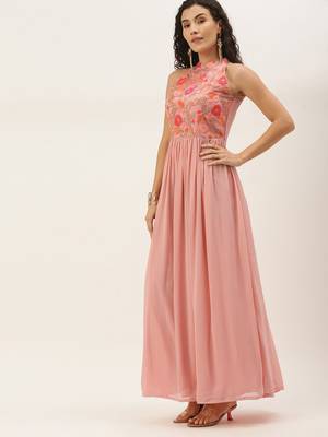 Pink Hand_Embroidery Georgette Stitched Dori_Embroidery Party-Wear-Gowns 3
