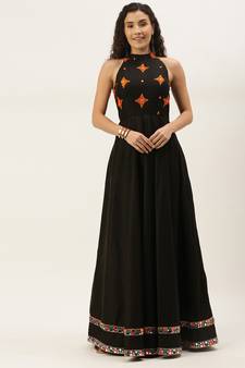 Black Hand_Embroidery Taffeta Stitched Dori_Embroidery Party-Wear-Gowns