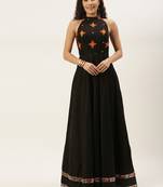 Black Hand_Embroidery Taffeta Stitched Dori_Embroidery Party-Wear-Gowns