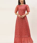 Pink Printed Cotton Stitched Weaving_Print Party-Wear-Gowns