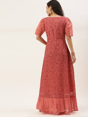 Pink Printed Cotton Stitched Weaving_Print Party-Wear-Gowns 2