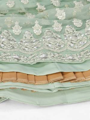 glamourous Light-green thread and Zari Embroidered net Semi Stitched Lehenga 5