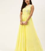 Yellow Hand_Embroidery Georgette Stitched Dori_Embroidery Party-Wear-Gowns