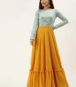 Yellow Sequins Georgette Stitched Sequins_Work Party-Wear-Gowns