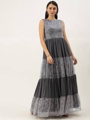 Black Sequins Georgette Stitched Sequins_Work Party-Wear-Gowns 1