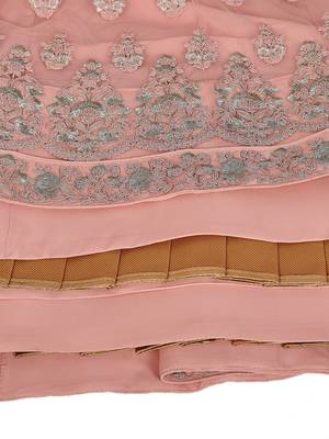 Charming Dark-peach thread and Zari Embroidered net Semi Stitched Lehenga 5