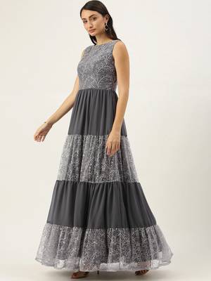Black Sequins Georgette Stitched Sequins_Work Party-Wear-Gowns 3