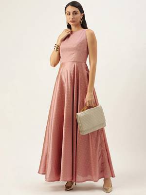 Peach Plain Art_Silk Stitched Weaving_Print Party-Wear-Gowns 1