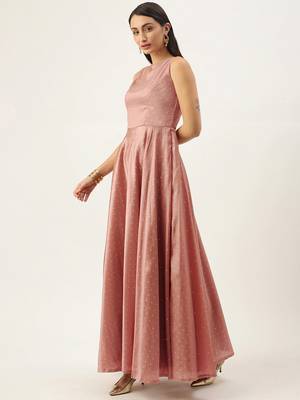 Peach Plain Art_Silk Stitched Weaving_Print Party-Wear-Gowns 3