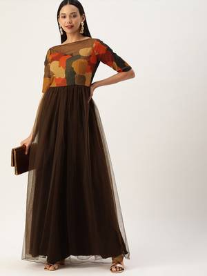 Brown Sequins Net Stitched Sequins_Work Party-Wear-Gowns 1