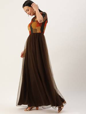 Brown Sequins Net Stitched Sequins_Work Party-Wear-Gowns 3