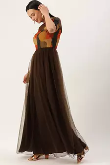 Brown Sequins Net Stitched Sequins_Work Party-Wear-Gowns