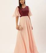 Peach Sequins Georgette Stitched Sequins_Work Party-Wear-Gowns
