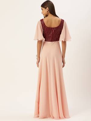 Peach Sequins Georgette Stitched Sequins_Work Party-Wear-Gowns 2